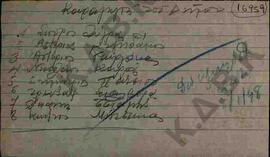 Χειρόγραφο σημείωμα με τα ονόματα παραγωγών του Δήμου για την διάθεση πιτύρων προς διατροφή των ζ...